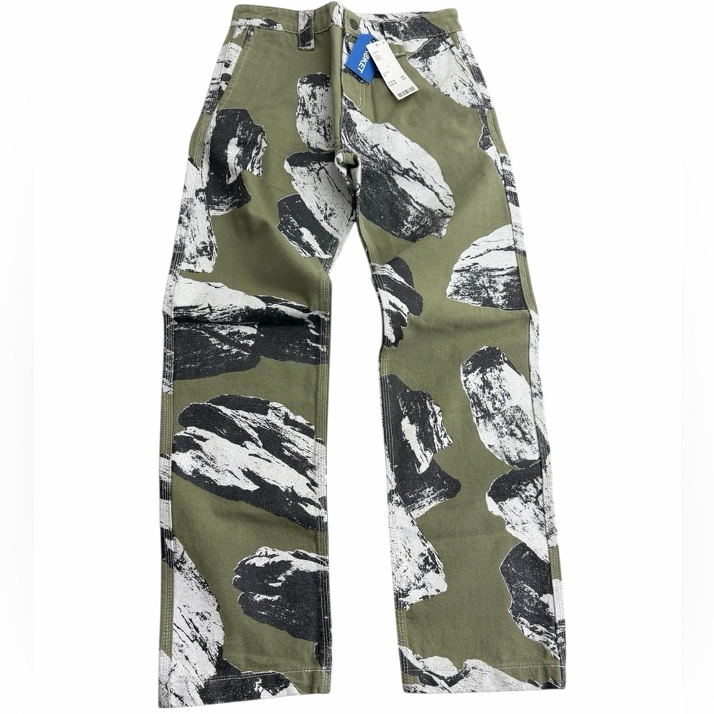 Market Rock Print Work Pants Green White Black Size 28 NWT